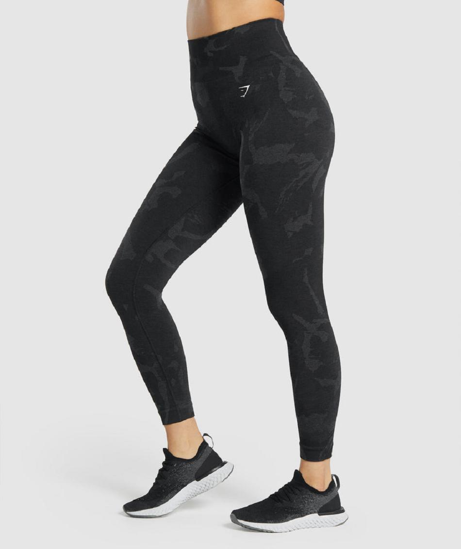 Legginsy Damskie Gymshark Adapt Camo Seamless Czarne | PL 2267LIS